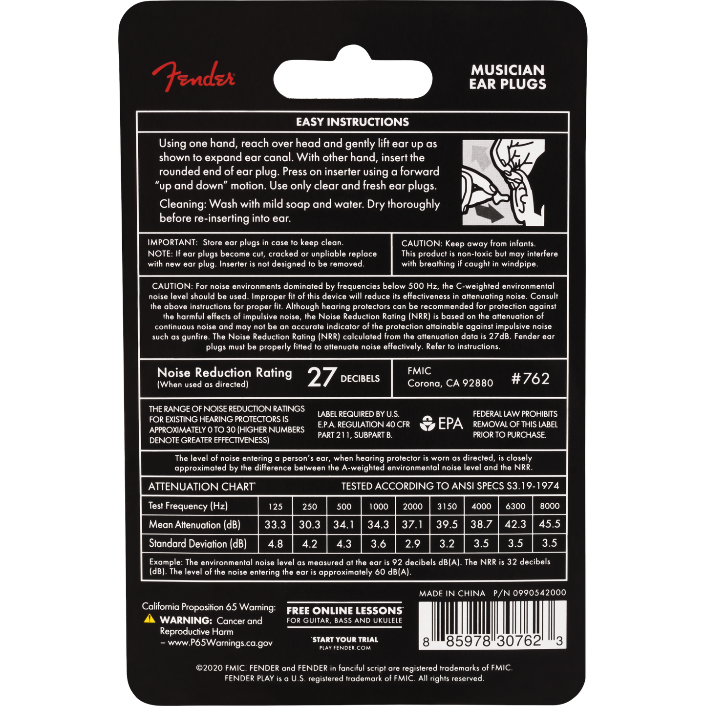 TAPONES PARA OIDOS FENDER MUSICIAN SERIES NEGRO