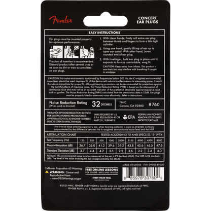 TAPONES DE OIDOS FENDER CONCERT EAR JUEGO